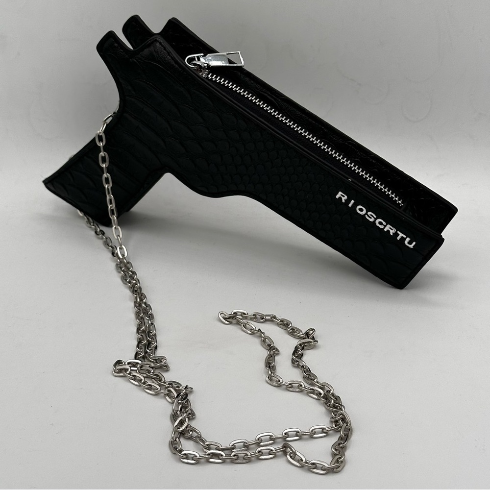 Black pistol shaped hip holster mini little purse handbag.